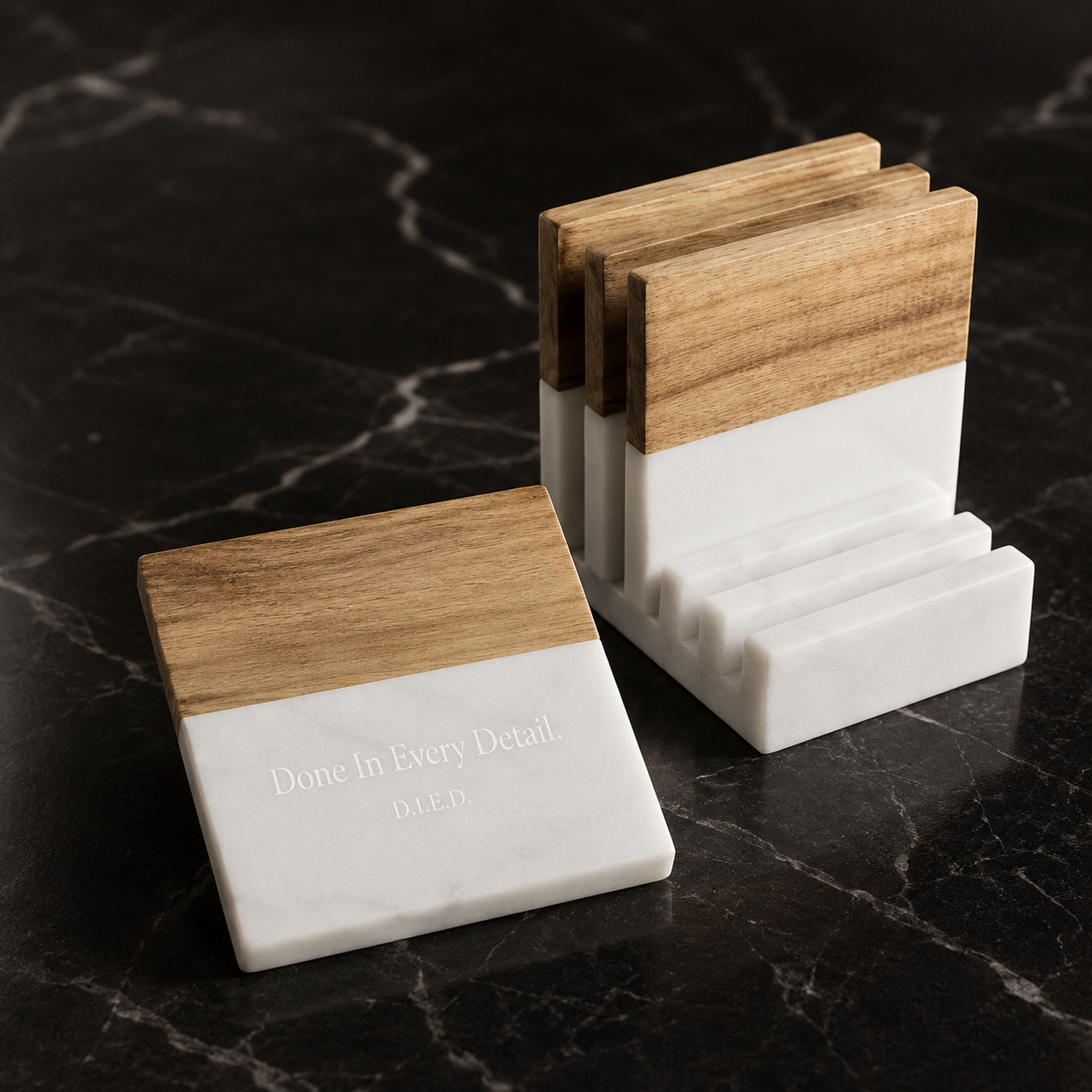 Marble + Wood Coaster Set