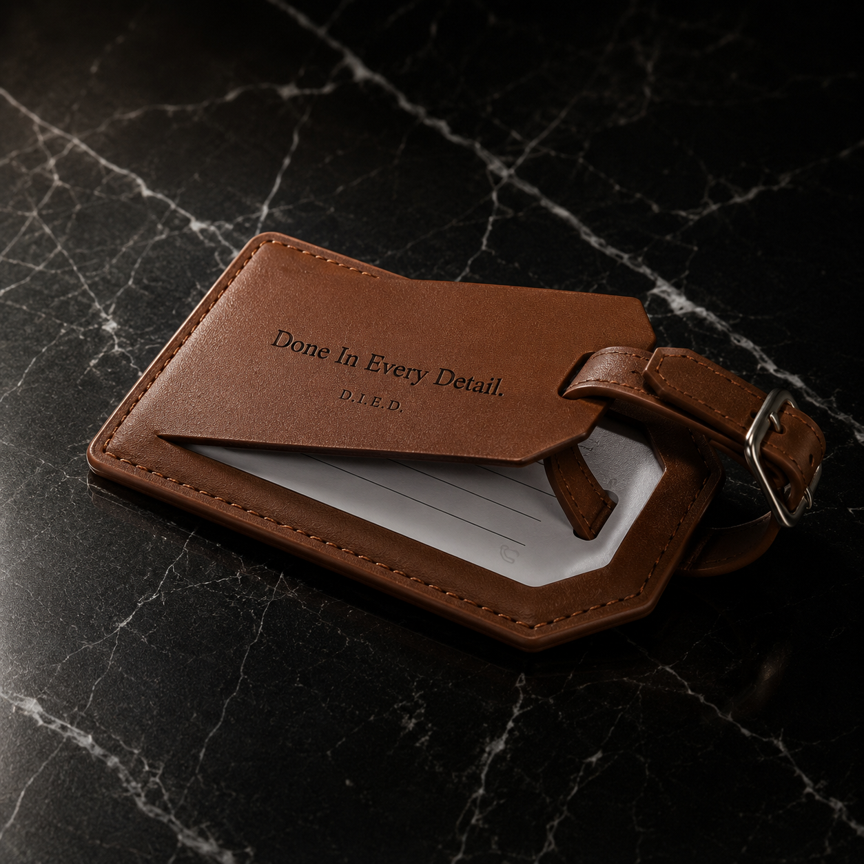 Brown leather luggage tag